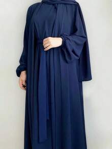 1 conjunto de ropa de 3 piezas de tela transpirable y amigable con la piel, adecuado para el uso diario de las mujeres, abaya, versátil clásico (cárdigan + camiseta interior + cinturón) primavera - Multicolor - Ver 4