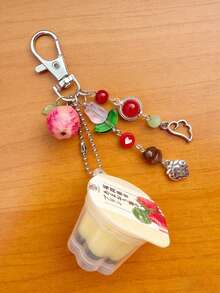 1个日式布丁钥匙扣，粉色和黄色蛋奶沙司吊坠，Y2K平成复古美学串珠饰品 - 均碼 - 查看 15