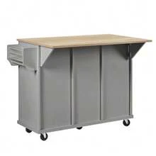 Kitchen Island With Wheels, Extendable Dining Area, Kitchen Island With Waste Bin And Drawers, Mobile Kitchen Island Ideal For Kitchen And Dining Room (White) - Dark Grey - View 10