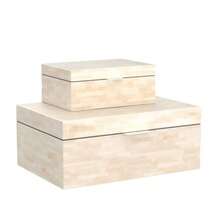 Deco 79 - Caja Decorativa Hecha a Mano con diseño de Mosaico Lineal y Tapa con bisagras Juego de 2 Cajas de Almacenamiento de 12 Pulgadas 8 Pulgadas de Ancho Color Blanco - Blanco - Ver 5