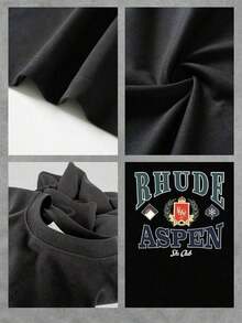 2026 Summer Men's T-Shirt, High-Quality Pure Cotton  Of Men's Casual Crew Neck Short Sleeved T-Shirt With Elegant And Luxurious "RHUDE ASPEN"  - Themed Design Double Sided Digital Print Camisas Para Hombre - màu đen - Xem 5