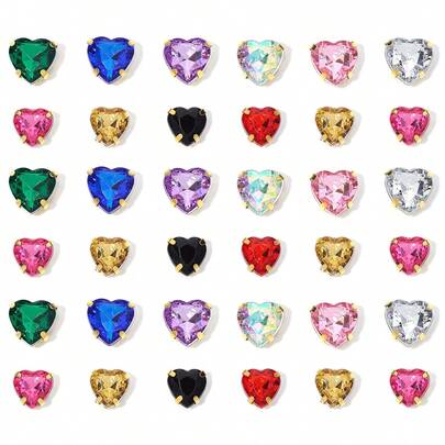 30 pièces/paquet Base en acier inoxydable doré Strass en forme de cœur de pêche à quatre trous en acrylique, accessoires cadeaux élégants et à la mode, convient pour les sacs, les bracelets, les accessoires cheveux, la fabrication de bijoux DIY
