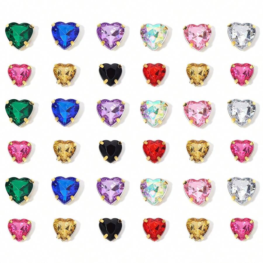 30pcs/Pack Stainless Steel Gold Base Acrylic Peach Heart-Shaped Four-Hole Claw Rhinestones, Fashion Elegant Gift Accessories, Suitable For Bags, Bracelets, Hair Accessories, DIY Jewelry Making Fasteners