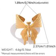 Uself 2pcs/1pc 304 Stainless Steel 18K Gold Plated Butterfly Wing Open Ring, Layered Insect Themed Jewelry, Low Allergy, Suitable For Summer, Beach, Western Style Jewelry For Women - Multicolor - View 8