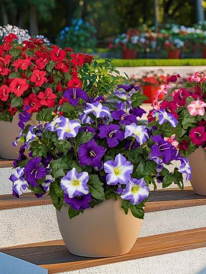 Bó hoa giả trang trí ngoài trời 19 inch, chống tia UV, hoa loa kèn giả bằng lụa cho mùa xuân, thích hợp cho chậu cây ngoài trời/trong nhà, cửa trước, vườn cưới, sân vườn, trang trí nhà cửa, cây treo, trang trí hoa ngày lễ (Màu tím)