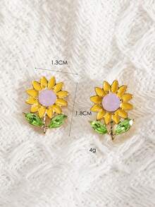 1 Pair Fashionable High-End Elegant Sweet Fresh Floral & Sunflower Stud Earrings, Suitable For Daily Wear And Vacation - Yellow - View 4