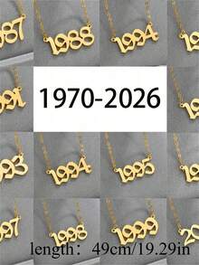 1件个性化复古不锈钢吊坠项链，可刻上生日/周年纪念日期 - 金色 - 查看 2