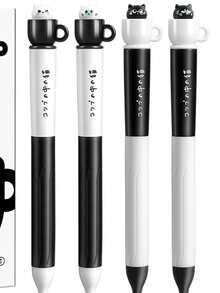 2pcs Random Mule Tea Cup Cat Rotating Neutral Pens, Creative Cute High-Quality Pens For Students, Quick-Drying Black Ink - Multicolor - View 7