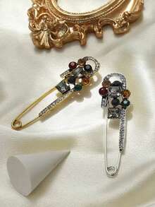 1件装时尚派对饰品女士胸针，复古奢华大号胸针别针，创意个性化设计牛仔裤、裙子、裤子腰部束带夹，服装胸针，宝石古典优雅女士胸针 - 彩色 - 查看 10