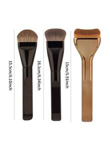 3pcs Ultra-Thin Foundation Brush Set, Premium Makeup Tools Gift, Suitable For Liquid Cream Cosmetics, High-End Beauty Brushes - Multicolor - View 2