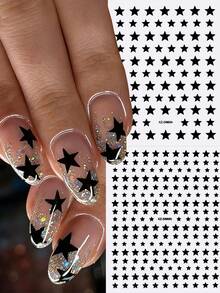 6pcs Black Star Nail Art Stickers Set - 3D Self-Adhesive Mixed Starburst, Alphabet & Star Nail Decals Gifts For Women Girls - 6sheets,Y2K Gothic Punk Style, Waterproof Nail Decoration For Acrylic Nails, DIY Manicure Accessories For Nail Salon & Home Use - Multicolor - View 7