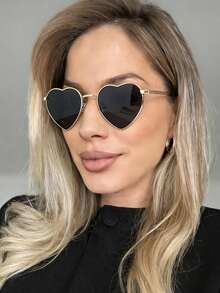 New Fashionable Retro Metal Heart-Shaped Versatile Decorative Fashion Glasses, Suitable For Daily Wear, Street Style, Beach, Minimalist Runway, Party, Hip-Hop, Unisex Stylish High-End Glasses - Nhiều màu - Xem 1