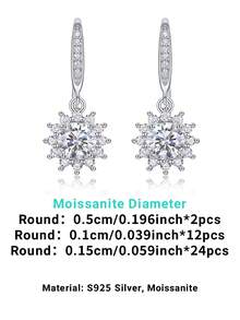 Bông tai Moissanite bạc 925, bông tai đinh tán không gây dị ứng, thiết kế sang trọng độc đáo, chống oxy hóa, đa năng, quà tặng Ngày Valentine, Ngày của Mẹ, đám cưới, lễ đính hôn, sinh nhật, hộp quà kèm chứng nhận. - Bạc - Xem 3