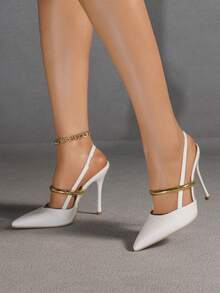 女士白色时尚优雅尖头细高跟鞋，舒适简约百搭浅口鞋 - 白色 - 查看 7