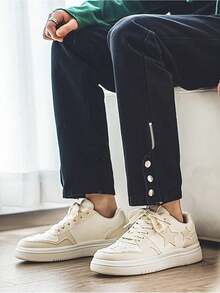 Nuevos zapatos casuales con suela gruesa y transpirables para hombres, zapatos retro de caña baja con diseño de estrella, zapatillas polivalentes y versátiles para uso deportivo al aire libre - Beis - Ver 10