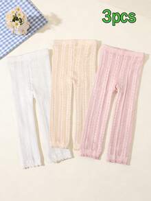 3 Pairs Girls' Minimalist Versatile Mesh Breathable Tight Ankle Length Leggings, Girls' Daily All-Match Skinny Tights, Suitable For Everyday Wear, Spring/Summer - Multicolor - View 11