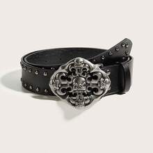 1pc Punk Y2K Streetwear Cross Skull Rivet Black Leather Belt, Suitable For Leather Jacket, Jeans, Pants, Casual, Streetwear, Daily Wear, Party, Outdoor, Youth, Men, Gift, Graduation Ceremony - Black Cross Skull Rivets - View 6