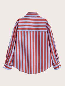 Camisa de cuello alto con lazo a rayas, adecuada para primavera y otoño - Multicolor - Ver 2