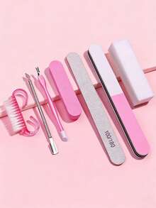 7pcs Manicure Set, Nail File, Buffer, Cuticle Pusher, Nail Clipper, Nail Care Tools - Multicolor - View 1