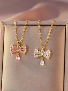 1 chiếc dây chuyền mặt hình bướm mạ vàng dành cho nữ - Dây chuyền mặt hình bướm thanh lịch với ngọc bích hồng và đá cubic zirconia trong suốt hình giọt nước, trang sức tối giản hàng ngày, quà tặng công sở, ngày Valentine, sinh nhật, kỷ niệm cho mẹ, bạn gái, vợ. - Nhiều màu - Xem 1