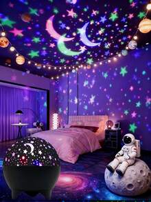Proyector de estrellas y lunas LED, diseño minimalista, alimentado por USB, múltiples modos de iluminación, adecuado para fiestas como Halloween, Pascua, Navidad, Día del Trabajo - luz policromática - Ver 5