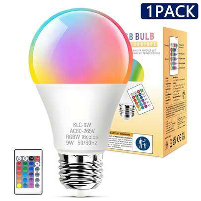 1pc Dimmable LED Light Bulb, A21 RGBW Color Changing Bulb, 16 Color Options & 4 Lighting Modes, 9W Equivalent To 60W, AC 110-130V, E26 Base, With Remote Control, Suitable For Home Decor, Bedroom, Stage, Party