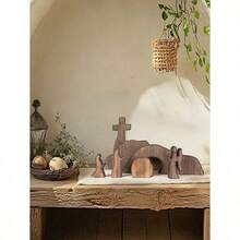 Wooden Easter Resurrection Scene & Cross Decor Set, Jesus Tomb Tray, Nativity Scene Decoration, Suitable For Religious Places, Home Office Desktop, Christian Gifts, Figurine Decor, Easter Dinner Table Decoration, Mothers Day Gift, Birthday Gifts For Moms - Brown - View 2