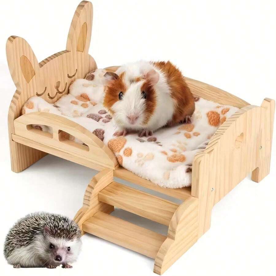 Giường ngủ cho thú cưng dùng được cả bốn mùa - Có cầu thang tháo rời và đệm êm ái, phù hợp cho chuột lang, thỏ, chinchilla, chuột hamster và chồn. - Xem 1