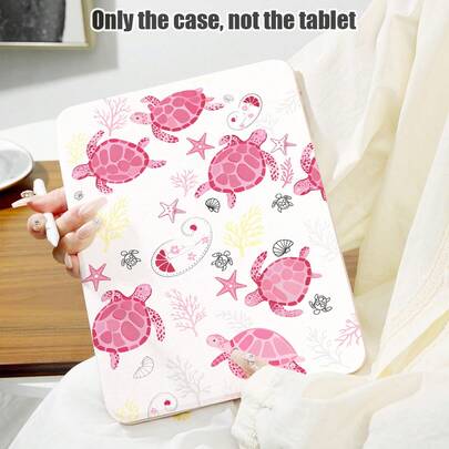 1个粉色海龟星形图案PU皮革翻盖保护套，带360度旋转支架和笔槽，支持自动休眠/唤醒功能，兼容三星A9/A9+/S9/S9FE/A11/A11+/S11/S10 FE/S10 FE+/S10 Lite、A16 2025、Air 11/13、SE 11、荣耀、Matepad SE 11等热门机型，适合作为返校季、情人节、节日礼物。