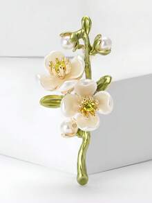 1件茉莉花胸針徽章 合金珍珠奢華春季Ins風優雅時尚女款 精緻百搭 日常通勤婚禮派對衣物包包西裝配件 - 彩色 - 查看 3