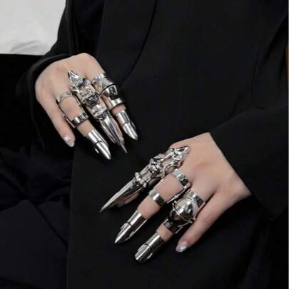 1pc Punk Metal Copper Open Nail Ring Mechanical Personalized Decoration Nail Guard Men And Women Finger Sleeve (Adjustable Size)