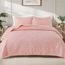 Quilts Queen Size Bedding Set with 2 Pillow Shams Lightweight Blush Pink Full Queen Quilt Bedspread with Vintage Damask Pattern Soft Bedspreads Coverlets for All Seasons - Rosa rubor - Ver 1