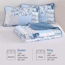 Blue Patchwork Quilt Set King Size Boho Floral Plaid Bedspread Coverlet Set Farmhouse Soft Microfiber Bedding Set Blue Summer Bed Cover with 2 Pillowcases for All Season - Azul - Ver 8