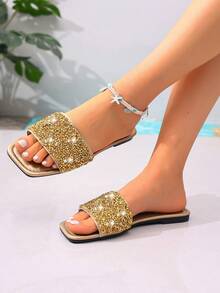 2026新款夏季休闲沙滩平底凉鞋 - 金色 - 查看 4