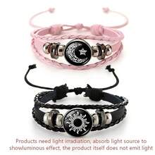 Illusory 复古发光日月情侣皮手链，多层串珠编织，饰以人造水晶吊坠，男女皆宜朋克风PU皮友谊手链，学生朋友礼物 - 夜光日月 - 查看 2