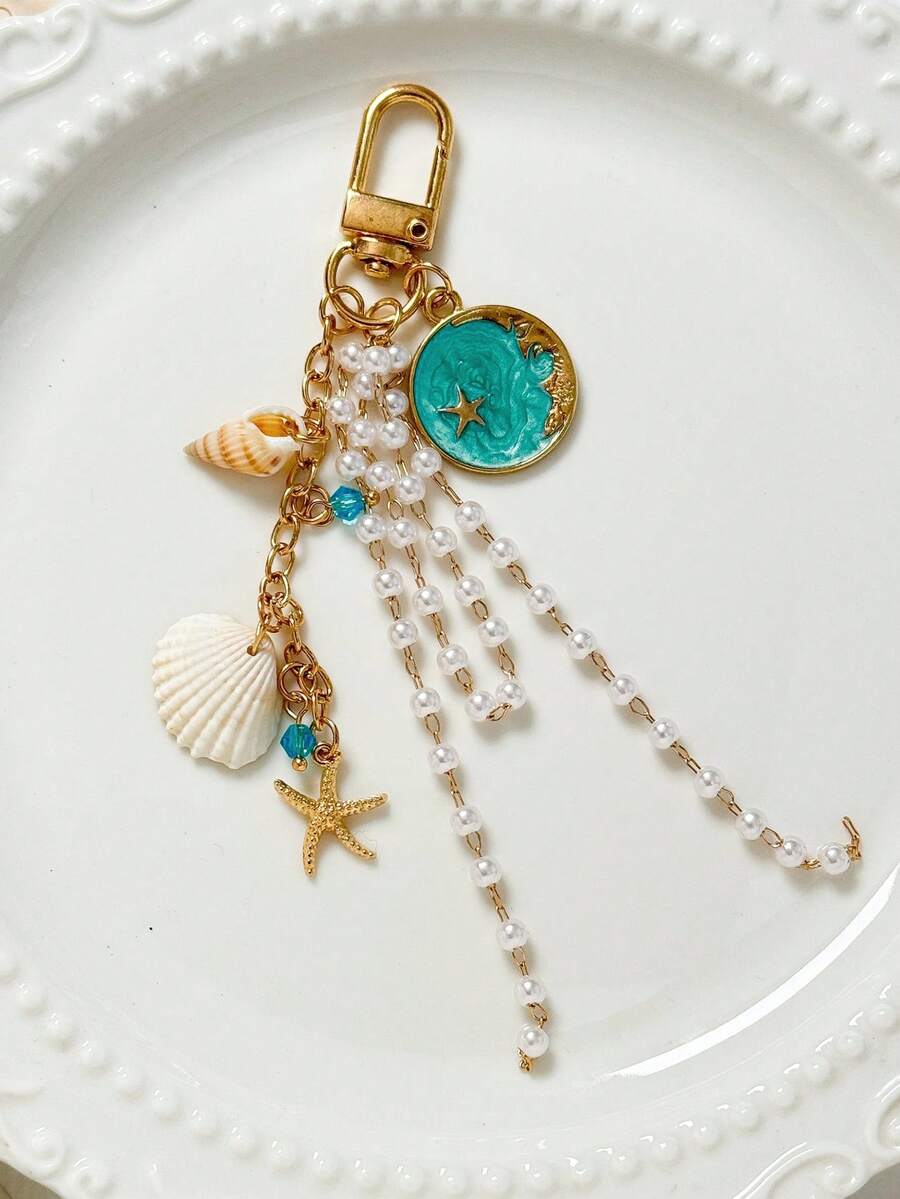 1件海洋主题珍珠贝壳项链，时尚贝壳吊坠，适合夏季海滩风格 - 彩色 - 查看 1