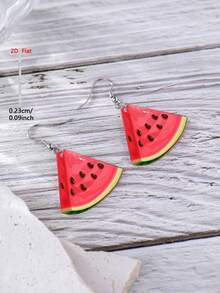 一对亚克力西瓜卡通吊坠耳环，优雅简约风格，适合女性日常及节日佩戴。 - 紅色 - 查看 5