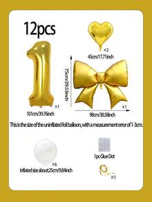 12pcs Birthday Decoration Set, Large Gold Bow Foil Balloons, 40-Inch Gold 0-9 Birthday Number Balloons, 18-Inch Gold Heart Balloons, Clear Latex Balloons (With Balloon Ribbons), Suitable For Birthday Party, Anniversary Decoration - Gold - View 11