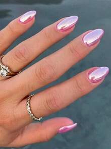 24pcs Sweet & Spicy Aurora Pastel Nail Stickers + 1pc Jelly Gel + 1pc Nail Buffer Press On Nails - Pink - View 1