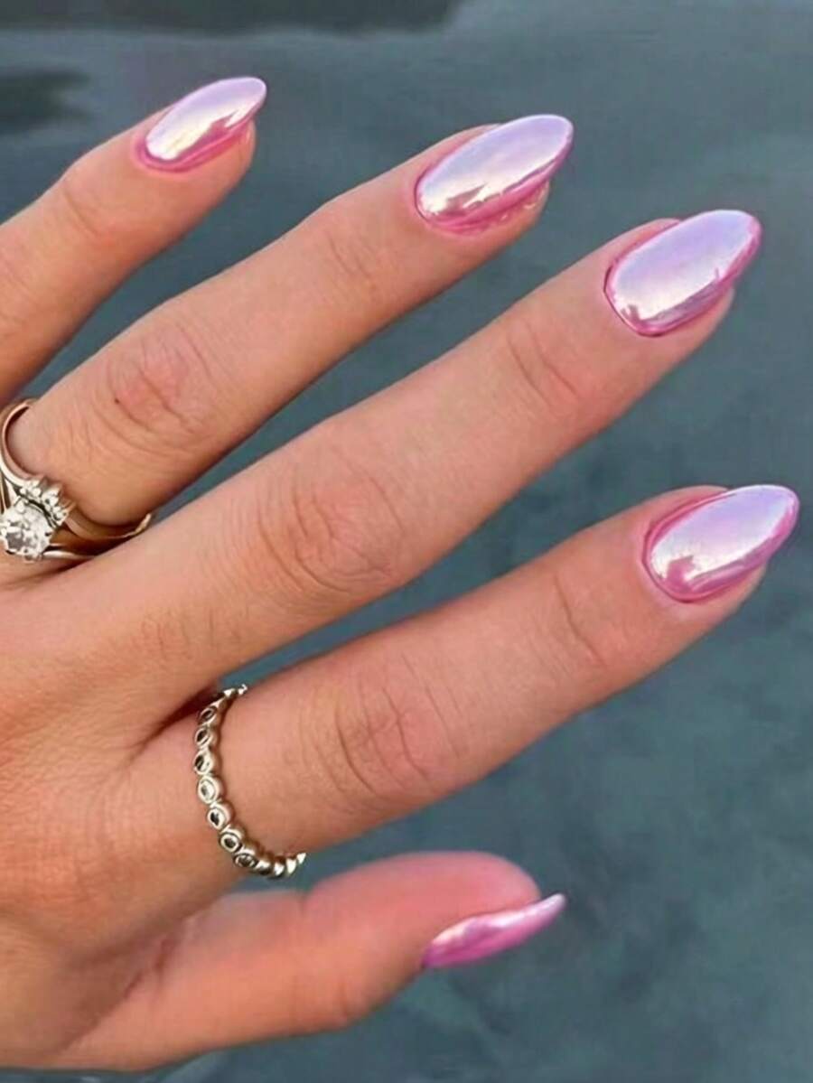 24pcs Sweet & Spicy Aurora Pastel Nail Stickers + 1pc Jelly Gel + 1pc Nail Buffer Press On Nails - Pink - View 1