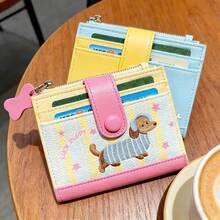 Cute Puppy Coin Purse Embroidery Rose-Pink Pu Leather Card Holder Purse Versatile Cartoon Coin Pouch Daily Use Gifts Woman - Multicolor - View 8