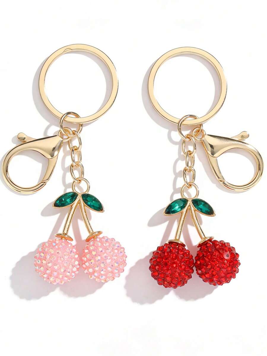 1pc Women's Elegant Alloy Crystal Cherry Keychain, Rhinestone Simulated Cherry Bag Charm Gifts For Mother, Father, Graduation, And Teacher - Multicolor - View 1
