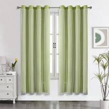 1pc Hollow Star Curtain, Polyester Lace Double-Layer Curtain, Darkening Curtain For Living Room & Bedroom, Cute Style - 淡綠 - 查看 25
