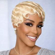 4英寸指波像素卷假发，巴西雷米真人发613金色全蕾丝假发，深波浪卷玫瑰网帽 - S613 - 查看 3