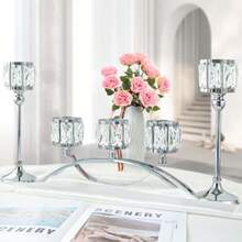 3 Arms Crystal Bowl Tealight Candelabra Votive Candle Stand Wedding Centerpieces For Tables Crystal Candlestick Centerpiece Table Decorations Set Of Sier - Set Of Silver - View 2