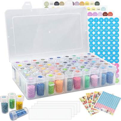 60 Compartments Transparent PP Plastic 5D Diamond Painting Beads Storage Box, - Durable Jewelry Organizer, Suitable For Art Supplies, Craft Accessories - Portable Multi-Functional Container Box, Diamond Art Storage, Independent Compartment Design