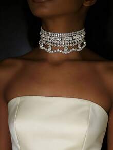 Dây chuyền cổ áo thời trang, dây chuyền choker tua rua hình giọt nước đính kim cương lấp lánh kiểu retro phóng đại dành cho nữ. - Nhiều màu - Xem 5