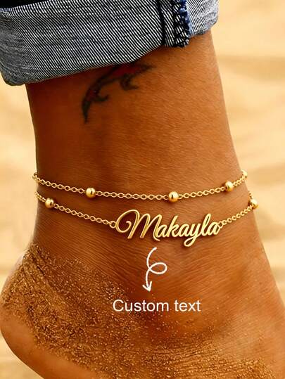 Bộ 1 vòng chân khắc tên theo yêu cầu, vòng chân nhiều lớp bằng thép không gỉ, trang sức chân phong cách Bohemian cổ điển, phù hợp để đeo hàng ngày, trong các dịp lễ kỷ niệm, kỳ nghỉ biển, đám cưới, lễ hội âm nhạc, Ngày của Mẹ, lễ tốt nghiệp, Halloween, Giáng sinh - Món quà tuyệt vời cho gia đình