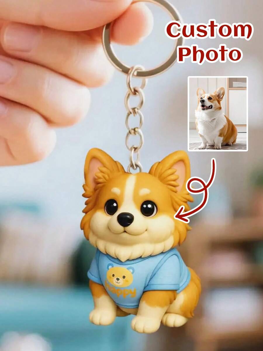 OBOVAY 1 Móc khóa acrylic khắc ảnh và tên thú cưng cá nhân hóa, móc khóa chân dung mèo/chó tùy chỉnh, thiết kế nơ kẻ caro cổ điển, móc khóa kỷ niệm thú cưng dễ thương phù hợp cho người yêu thú cưng. - Nhiều màu - Xem 1