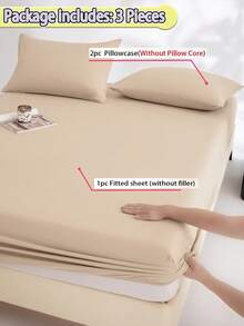 1 件套柔软磨毛床笠套装（1 个床笠 + 2 个枕套），适用于卧室和客房，四季皆宜，可机洗，颜色：苔藓绿/蓝色/深咖啡色 - 香檳色 - 查看 4